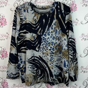 Mandy Evan’s top shirt zebra cheetah Chic Women's Abstract Print buttons side